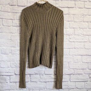 Dries Van Noten Gold Metallic High Neck Sweater L Merino Wool Ribbed Knit